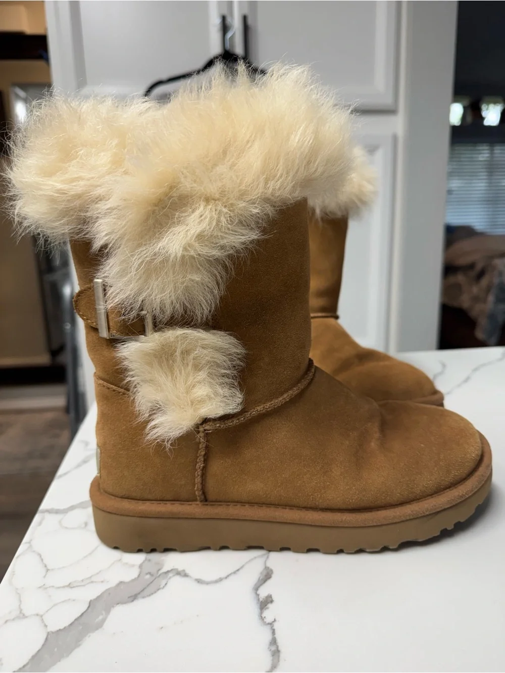 UGG Cozy Shearling-Trim Suede Winter Boots - Tan